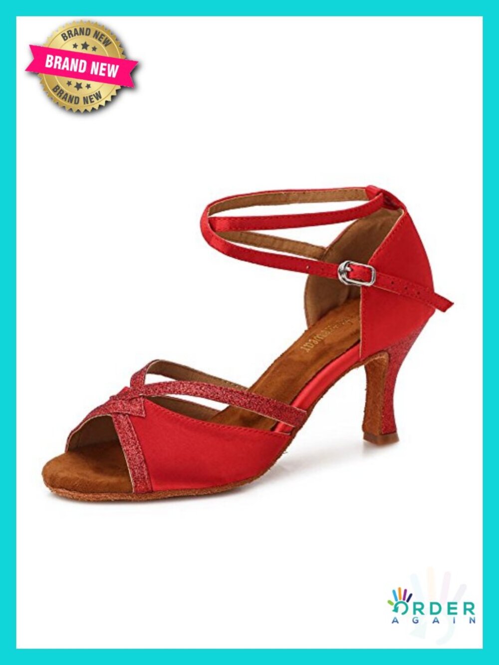 Women's Latin Ballroom Dance Shoes with Suede Sole and Glitter - 2.5" Heels